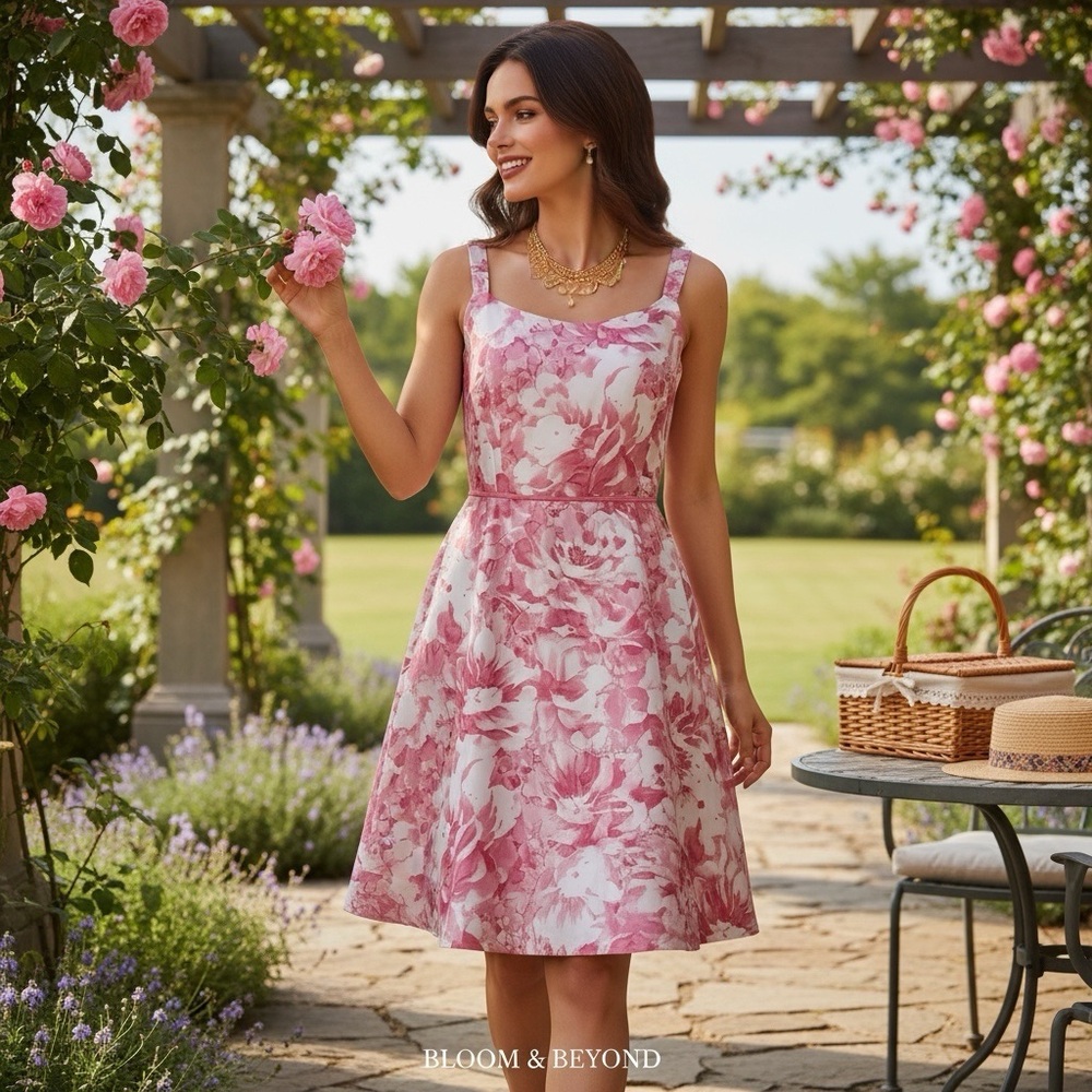 K Petite Bloom & Beyond Floral Midi Dress in Pink